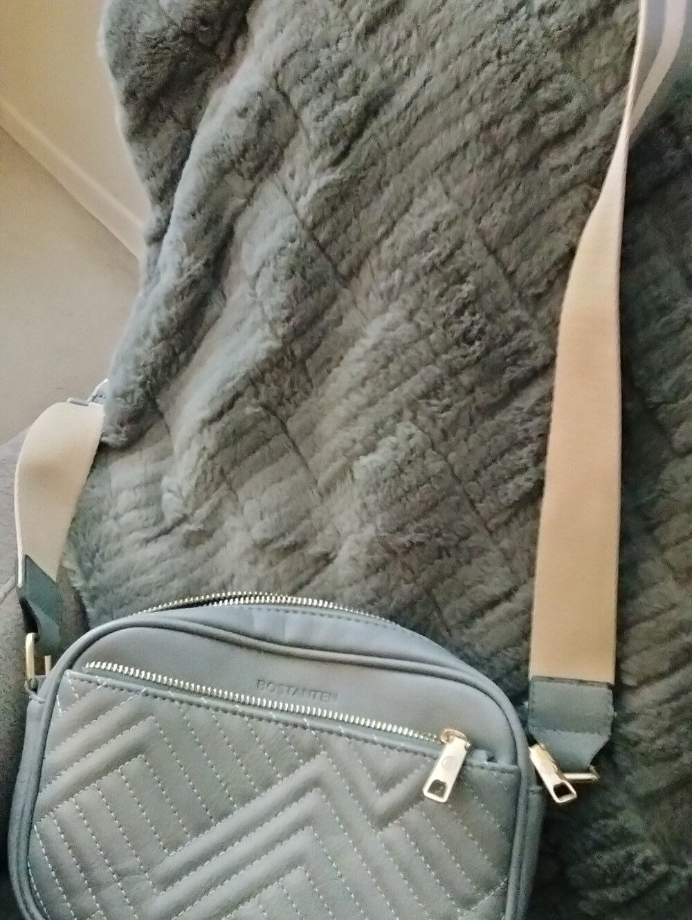Light Blue Quilted Crossbody Bag with Adjustable Strap